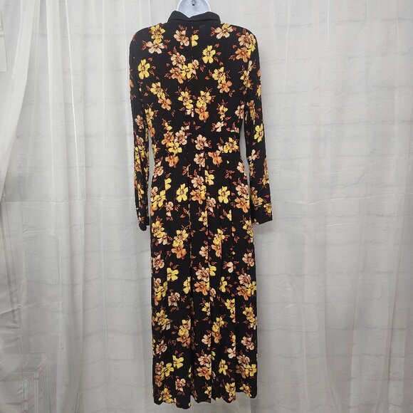 Topshop Dress Maxi Black Yellow Retro Goth Boho Floral Grunge 12 - Picture 4 of 10